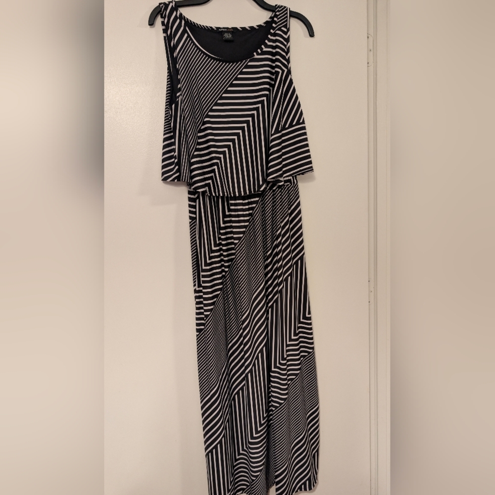 Robert Louis Geometric Popover Maxi Dress Black White Sleeveless Size L